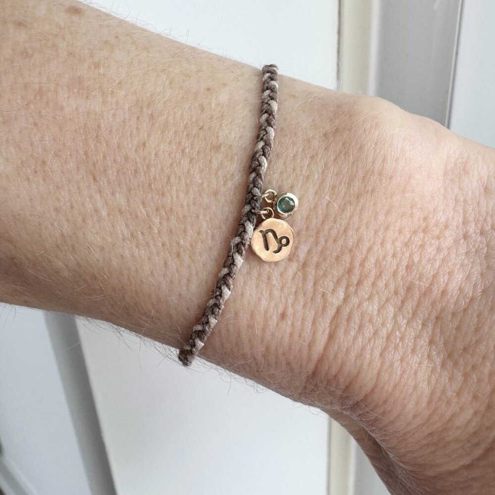 bluboho Capricorn Zodiac Cord Bracelet — Emerald + 10k Gold Charm